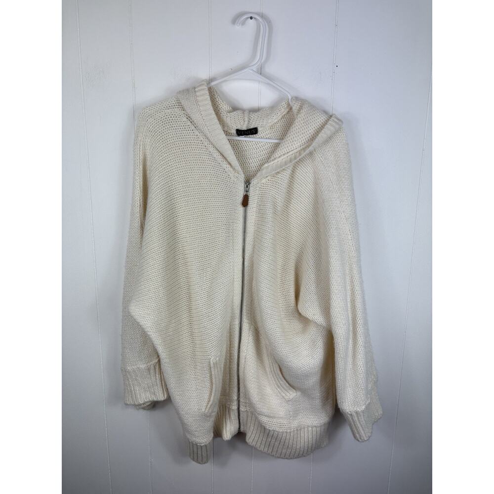 Venus Oversized Hooded Sweater Cream Tight Knit Lagenlook Size XL Zip Cozy